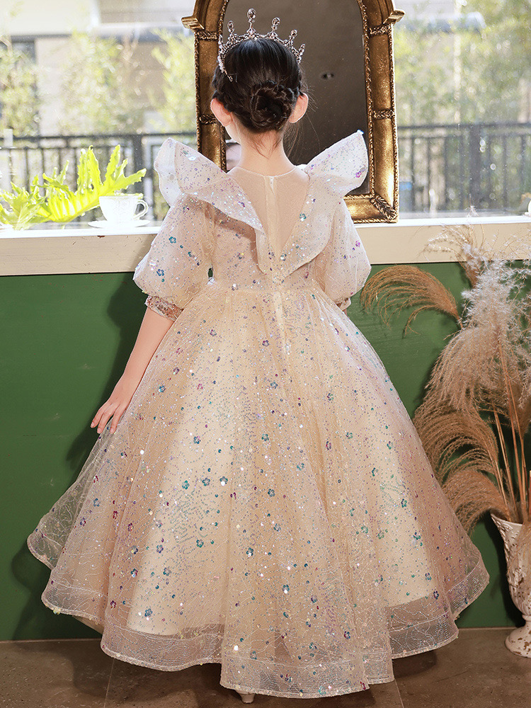 2024 sequined wer girl Dresses for Wedding Lace Applique shiny Kids Birthday Party Puffy ball gown Princess Little Girls Pageant Gown Toddler Formal D