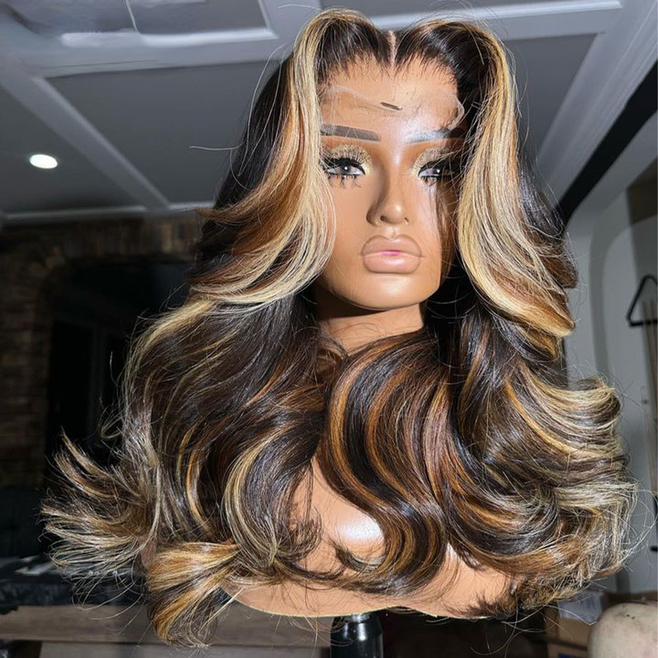 1B/27/30 Highlights Body Wave Lace Front Wig Brown Blonde Brazilian Glueless Simulation Human Hair Wigs 180% HD Lace Frontal Wigs For Women - view 4
