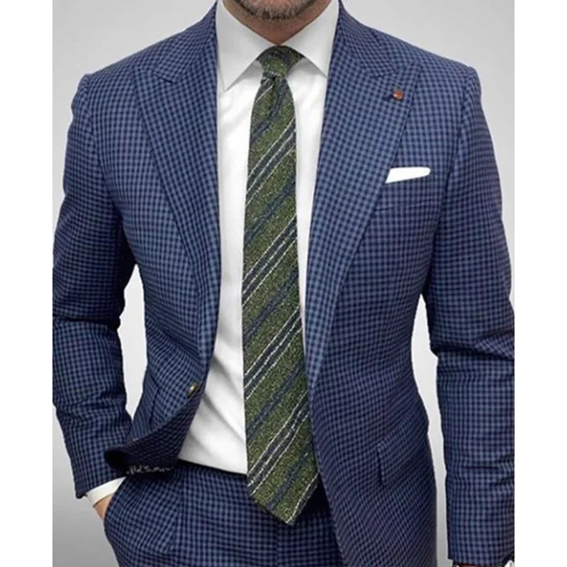 Men's Suit Jacket Checkered Striped Lapel Long Sleeved Casual Double Button Slim Fitting men clothing wedding suits for men 240117