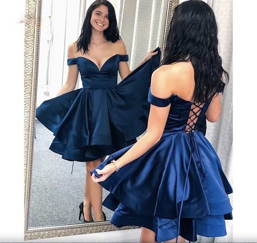 Sexy Short Royal Blue Homecoming Dresses Off Shoulder Tiered Ruffles Corset Back Party Dress Graduation Formal Tail Gowns Ball Gown