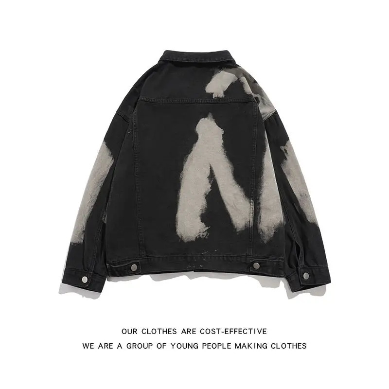 American Retro Vibe Wind Frock Denim Jacket Y2K Vintage Street Punk Fashion Trend Tiedye Loose Casual Couple 240117