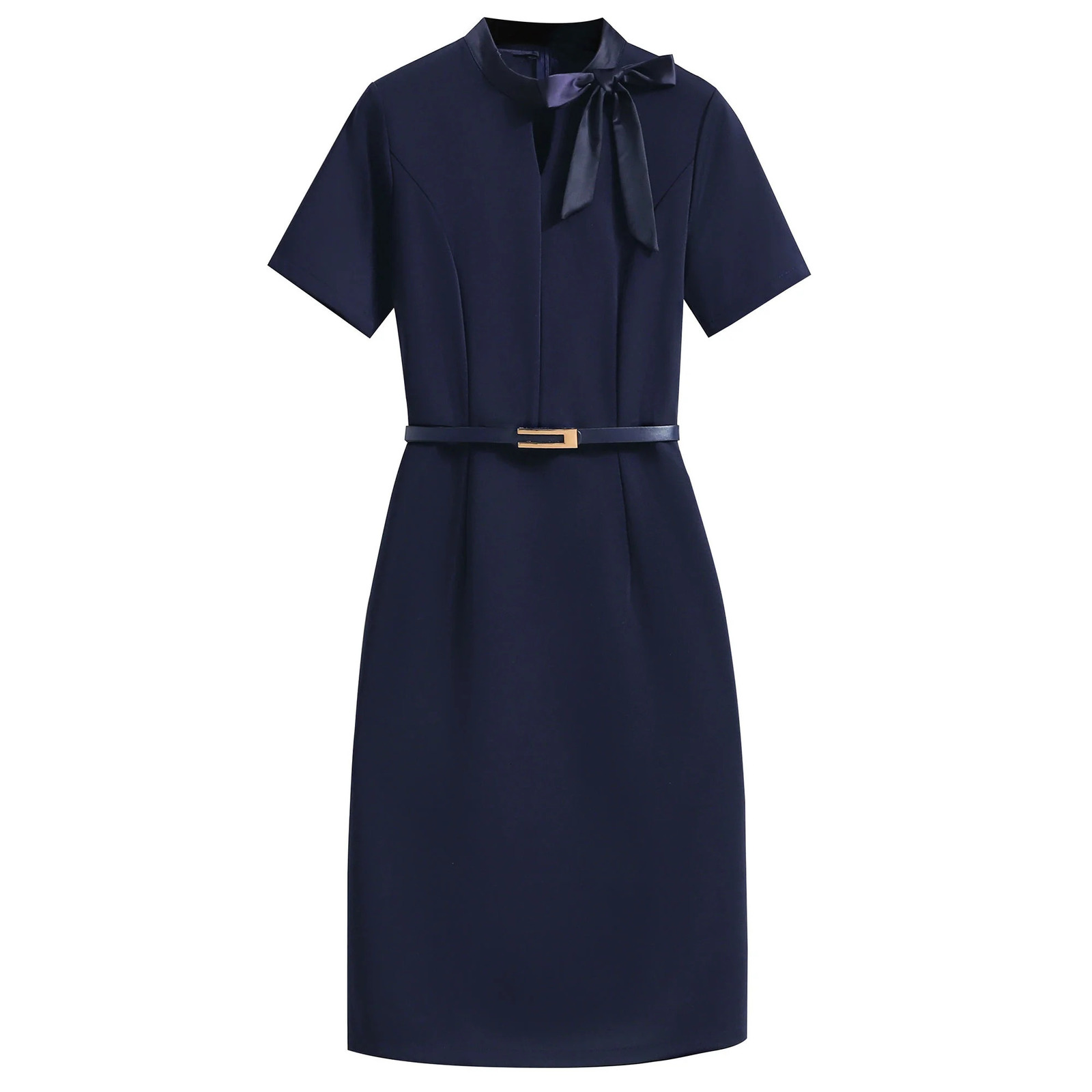 Summer Slim Professional Work Pencil Dress Elegant Women's Belt Bow Navy el Jewelry Shop Club Korean Style Clothing 240117