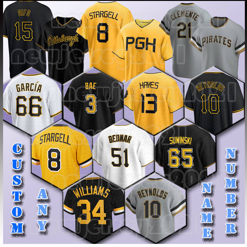 21 Roberto Clemente 8 Willie Stargell Baseball Jersey Bryan Reynolds Pirates Ke'Bryan Hayes Mitch Keller Oneil Cruz Derek Shelton Ji Hwan Bae Jack Suwinski Bednar