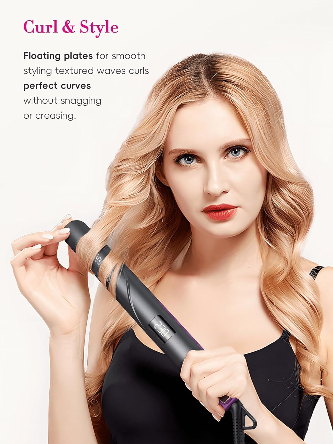 LANDOT Flat Iron Hair Straightener 1-inch: Straightener and Curler 2 in 1 - Professional Ceramic Straightening Curling Iron for Straighten Curl Wave H