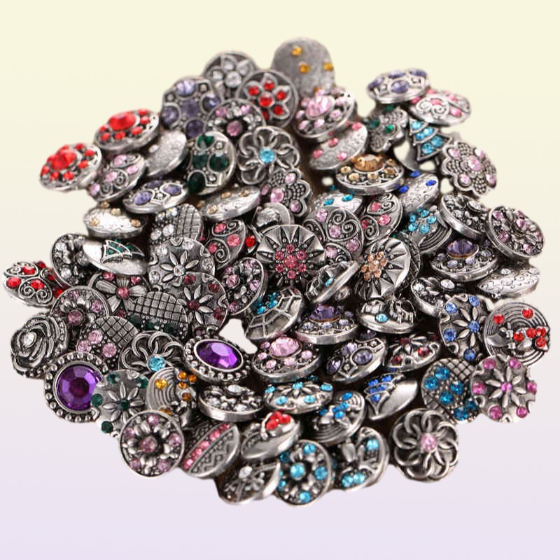 100pcslot Whole 12mm 18mm Snap Button Jewelry for Snap Bracelet Mixed Rhinestone Metal Charms DIY Buttons Snap Jewelry 210323