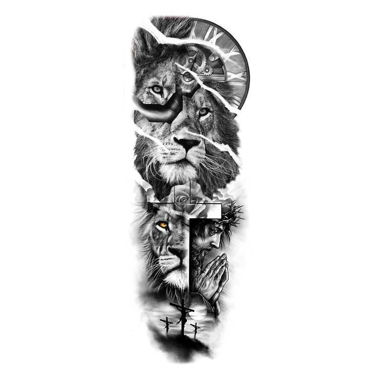 Makeup flower Full arm large pattern wind lion wolf sexy simulation tattoo water transfer Tattoo Sticker