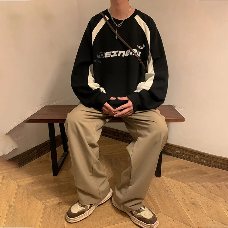 American High Street Letter Print Sweatshirt Men Autumn Oversized Colorblock Pullover Hoodies Y2K Vintage Sudaderas Para Hombres 240117