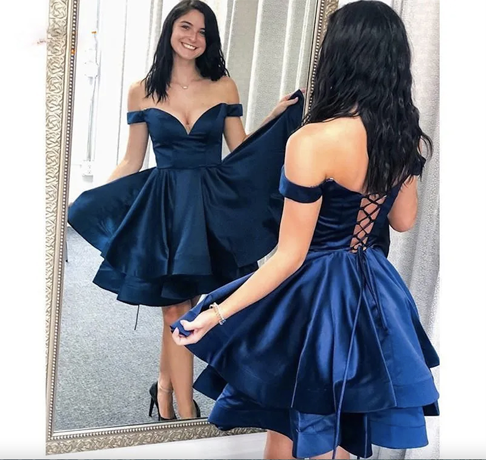 Sexy Short Royal Blue Homecoming Dresses Off Shoulder Tiered Ruffles Corset Back Party Dress Graduation Formal Tail Gowns Ball Gown