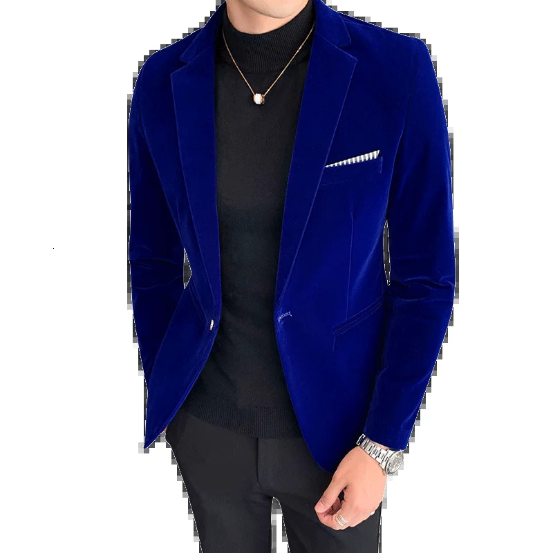 Fall Winter Gold Velvet Blazer High Quality Slim Fit Suit Jacket Fashion Casual Men Groom Singer Costume Formal Evening Dress 240117