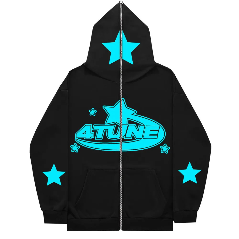 Gothic TUNE Y2K Full Zip Up Retro HipHop Men's Hoodies Sweatshirt Oversized Harajuk HighStreet Women's Streetwear Coat Tops 240117
