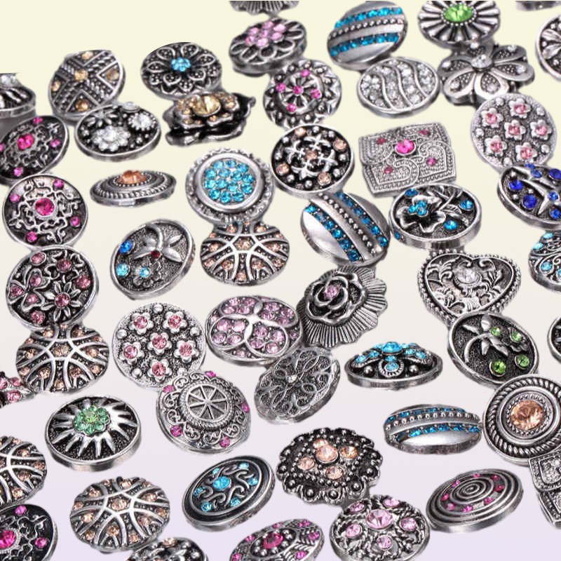 100pcslot Whole 12mm 18mm Snap Button Jewelry for Snap Bracelet Mixed Rhinestone Metal Charms DIY Buttons Snap Jewelry 210323