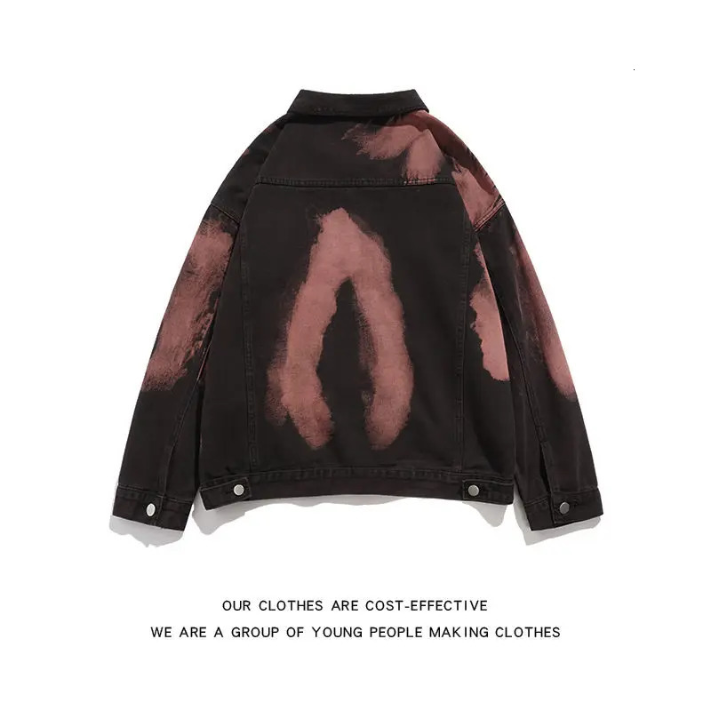 American Retro Vibe Wind Frock Denim Jacket Y2K Vintage Street Punk Fashion Trend Tiedye Loose Casual Couple 240117