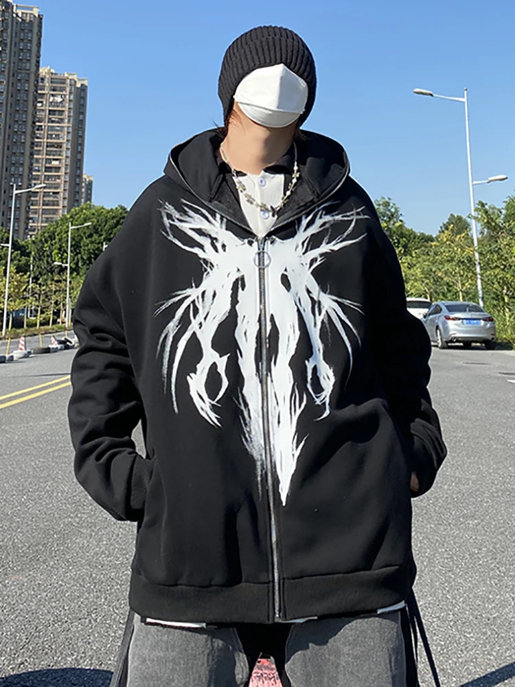 Hoodies Anime Oversized Hoodie Men's Clothing Goth Hip Hop Print Harajuku Sweatshirt Zip up Top Women Kawaii Hooded Y2k Clothes 240117