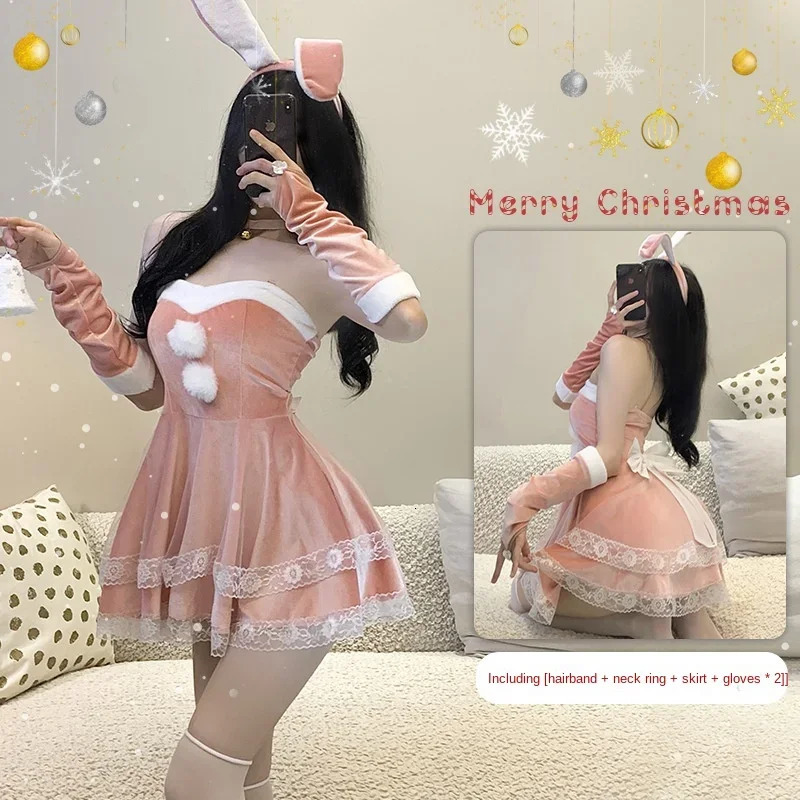 Christmas Dress Sweet Girl Costume Rabbit Woman Set Bunny Suit Sexy Lingeries Lady Cosplay Year Maid Uniform 240117