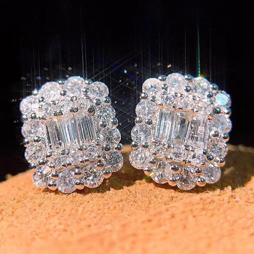 Sterg Sier Princess Cut Cubic Zirconia Stud Earrings, Jewelry for Women