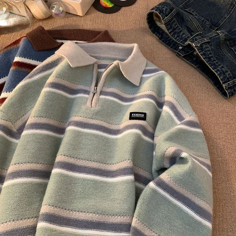 Fashionable Korean retro knitted warm thickened sweater winter y2k men street personalized loose and simple sports hoodie 240117