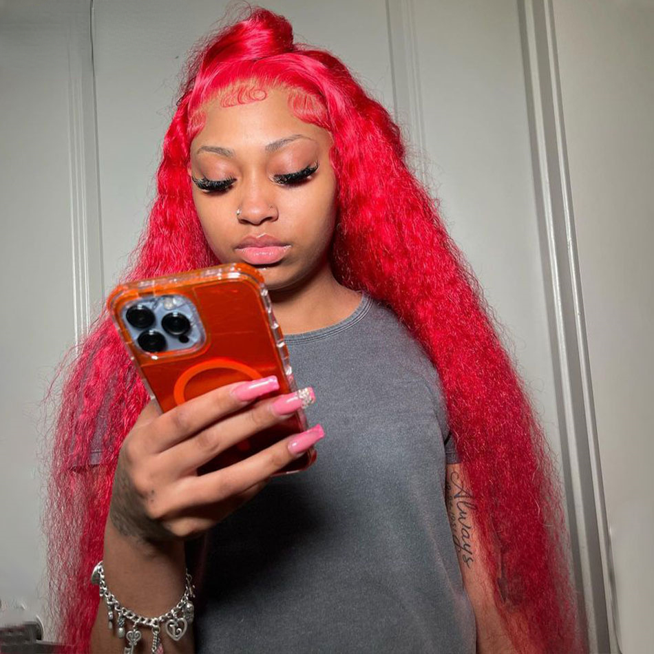 Peruvian Soft Hair 13x4 Deep Wave HD Lace Frontal Wig Transparent Red Water Wave Lace Front Wigs Black/blonde/blue Colored Deep Wave Simulation Human 