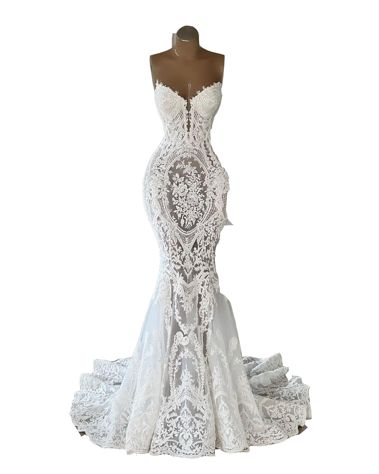 2024 Sexy Mermaid Wedding Dresses Sweetheart Illusion Full Lace Appliques Sheer Plus Size Bridal Gowns vestidos de novia Sleeveless Sweep Train