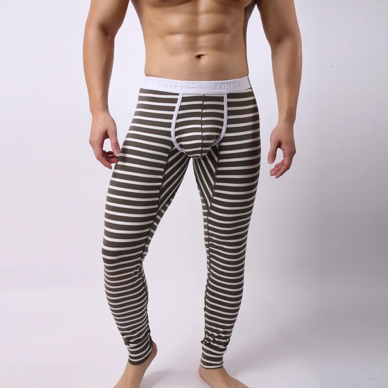High Quality Striped Thermal Underwear Bottoms for Men Autumn Winter Cotton Leggings Female Long Johns 240117Z