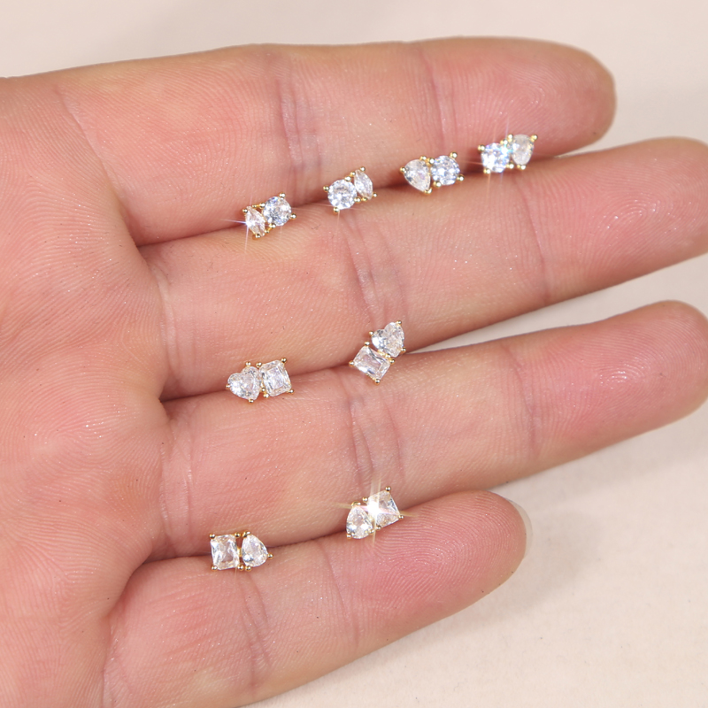 Sterg Sier Zircon Stud Earrings: Heart/Waterdrop/Elliptic, Gift for Her