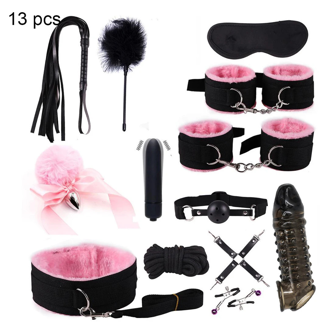 Sexy Leather BDSM Kits Plush Sex Bondage Set Handcuffs Sex Games Whip Gag Nipple Clamps Sex Toys For Couples Exotic Accessories 240117