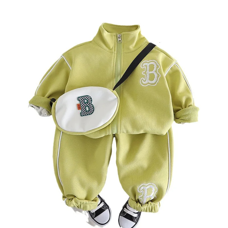 Autumn Toddler Boy 3PCS Clothes Set Letter Solid Zipper Coat Spliced Bag Clothing Suit Sport Pant Infant Boy Outfit Kid Boy Suit 240117