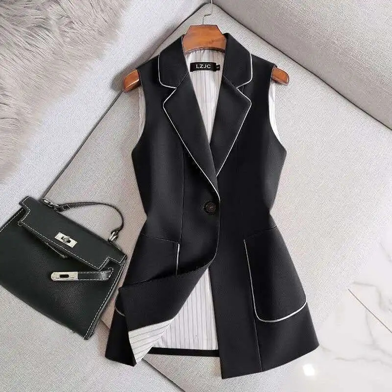 Woman Jacket Vest Autumn Pink Suit Women's White Stripe Coat Professional Large Size Chaleco Mujer 240117
