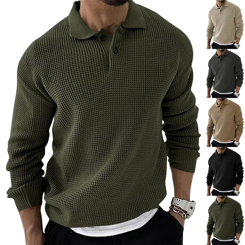 Autumn Winter Men's Sweater Knitted POLO Shirts Lapel Solid Color Knitted Pullover Social Streetwear Casual Business Men Clothin 240117