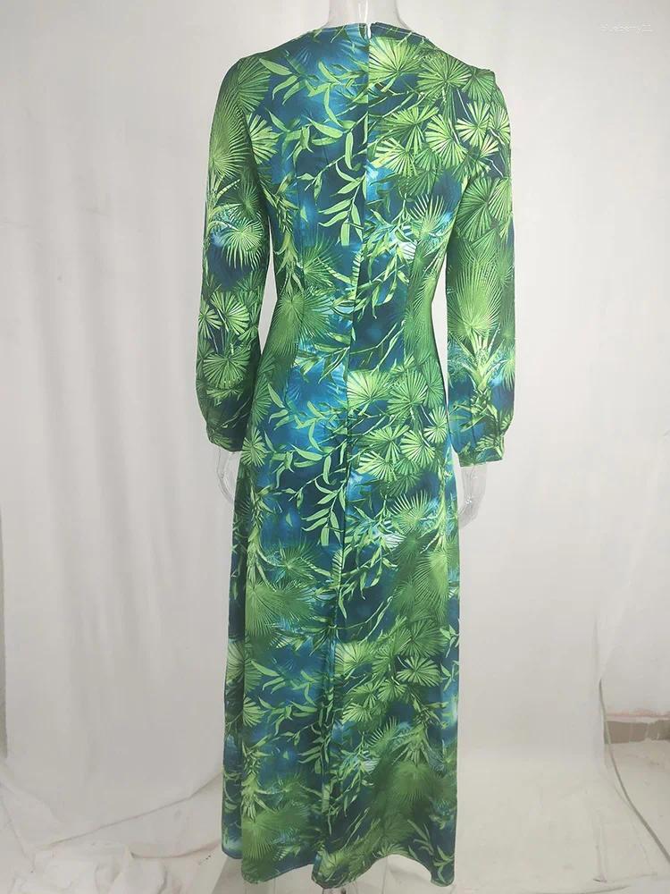 Casual Dresses Tropical Print Plunging Neck Split Thigh Maxi Dress Women Sexy Long Printed V-Neck