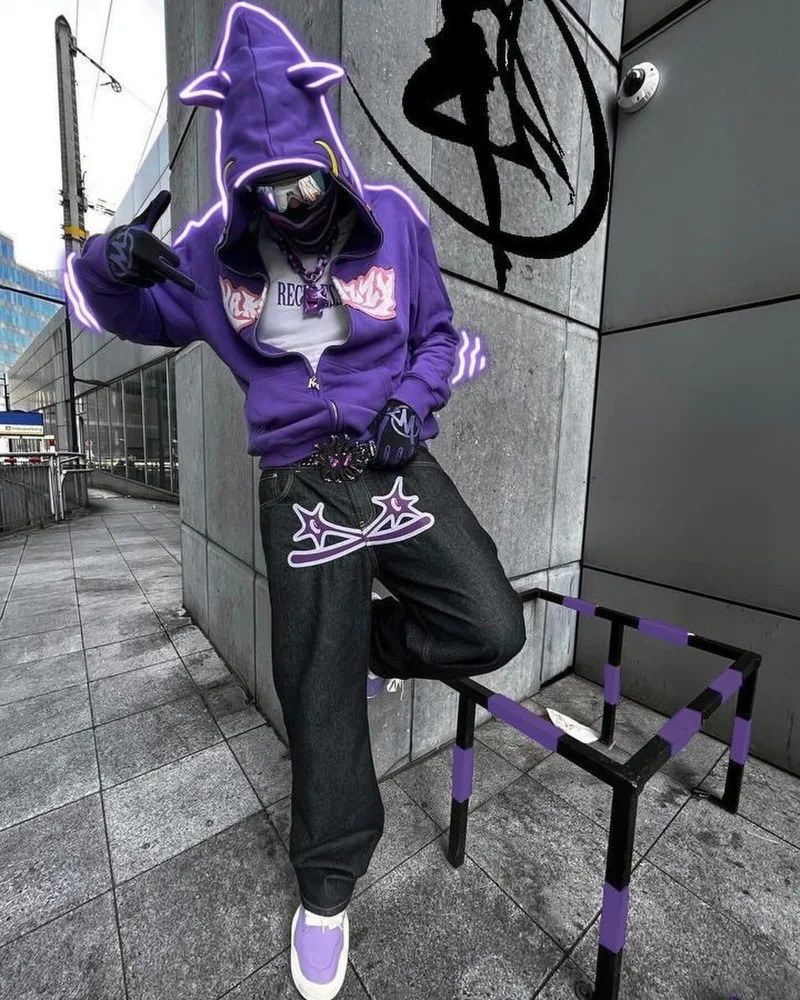 Y2K mens jeans Gothic Vintage Streetwear 2023 Hip Hop Black Casual Men women baggy Harajuku rock casual loose 240117