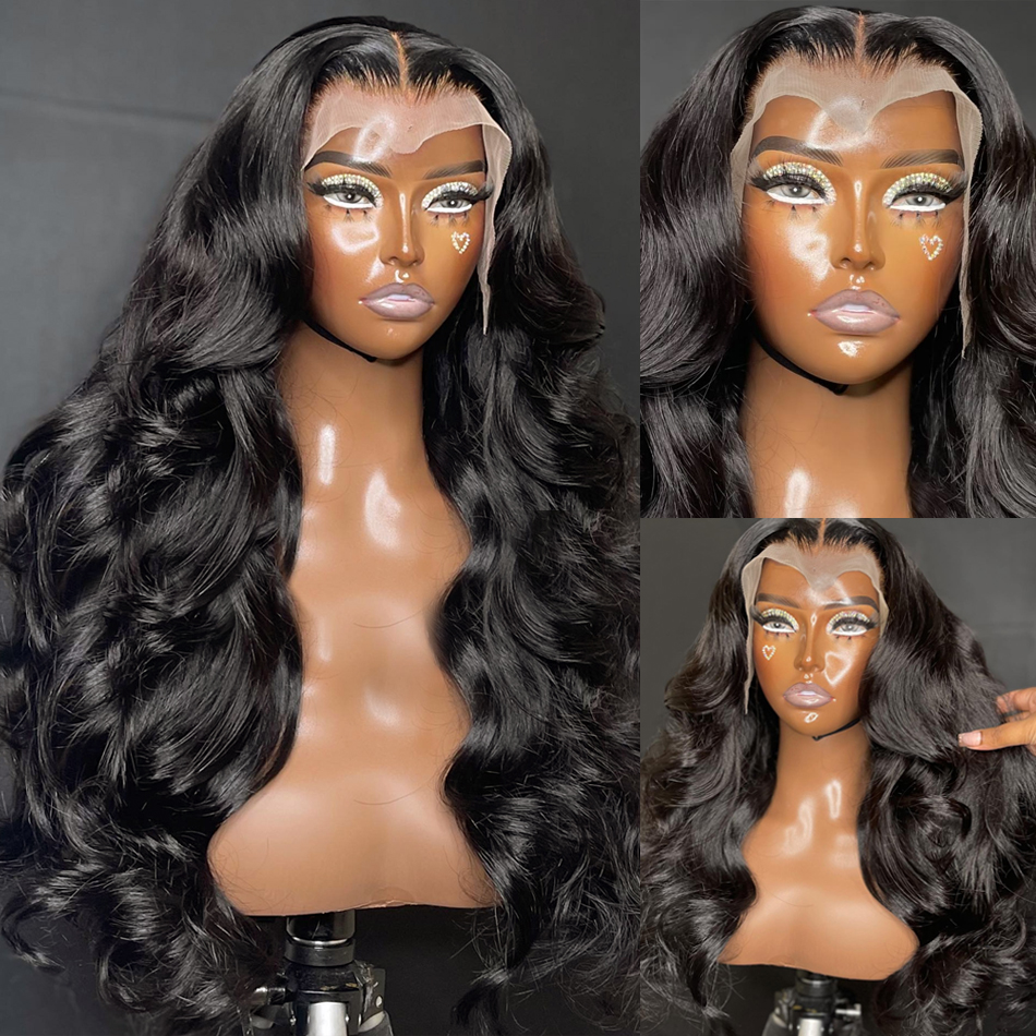Highlight Ombre Blonde Black 13x4 Lace Frontal Wavy Human Hair Wigs 180% 34Inch Body Wave Lace Front Wigs Glueless Synthetic Wig