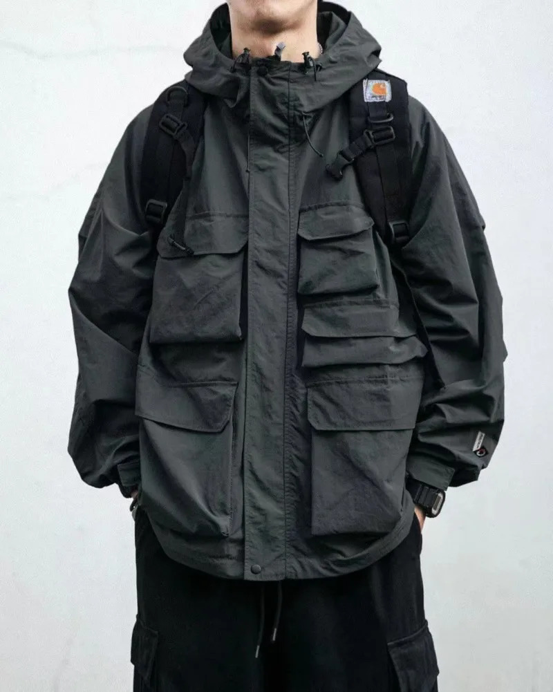 Multipocket Streetwear Mountain Hoodie Jacket Men Clothing Japanese Harajuku Casual Cargo Fashion Black Coats Male 240117Z