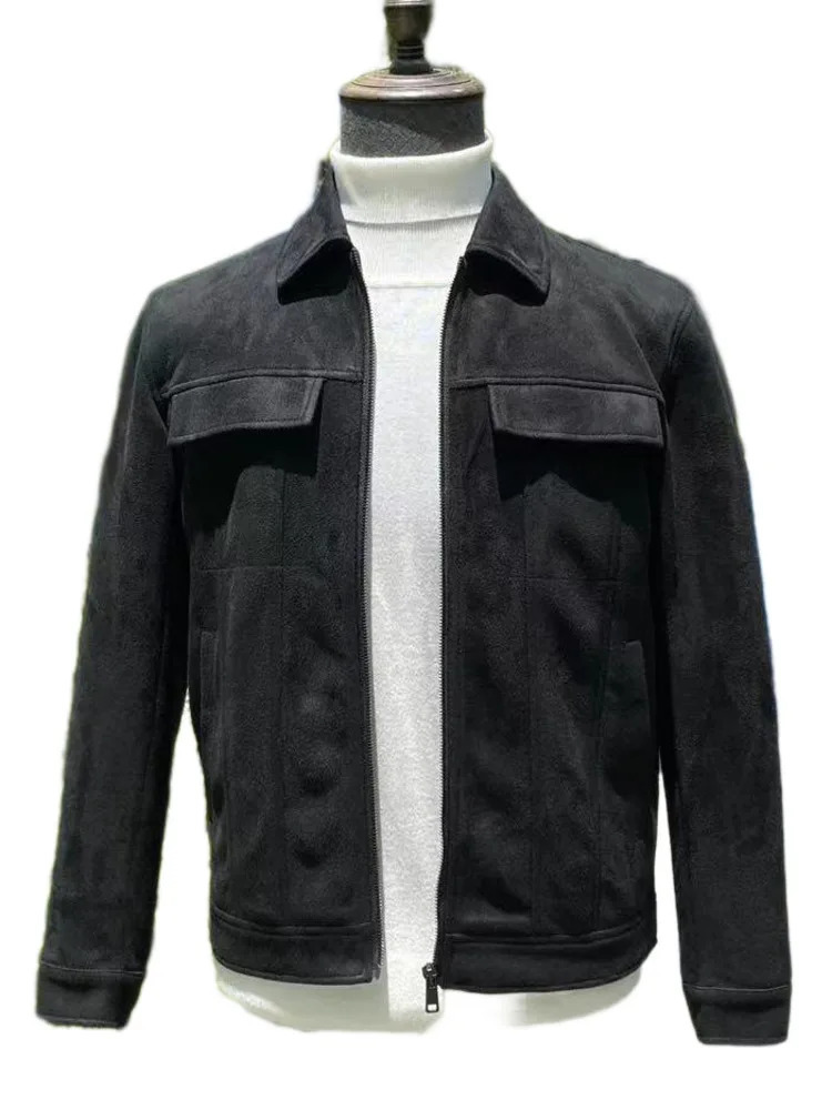 High Qulity Suede Jacket Men's Zipper Retro Classic Lapel Coat Windproof Spring Autumn Casual Cargo Male Outwear Clothes 240117Z