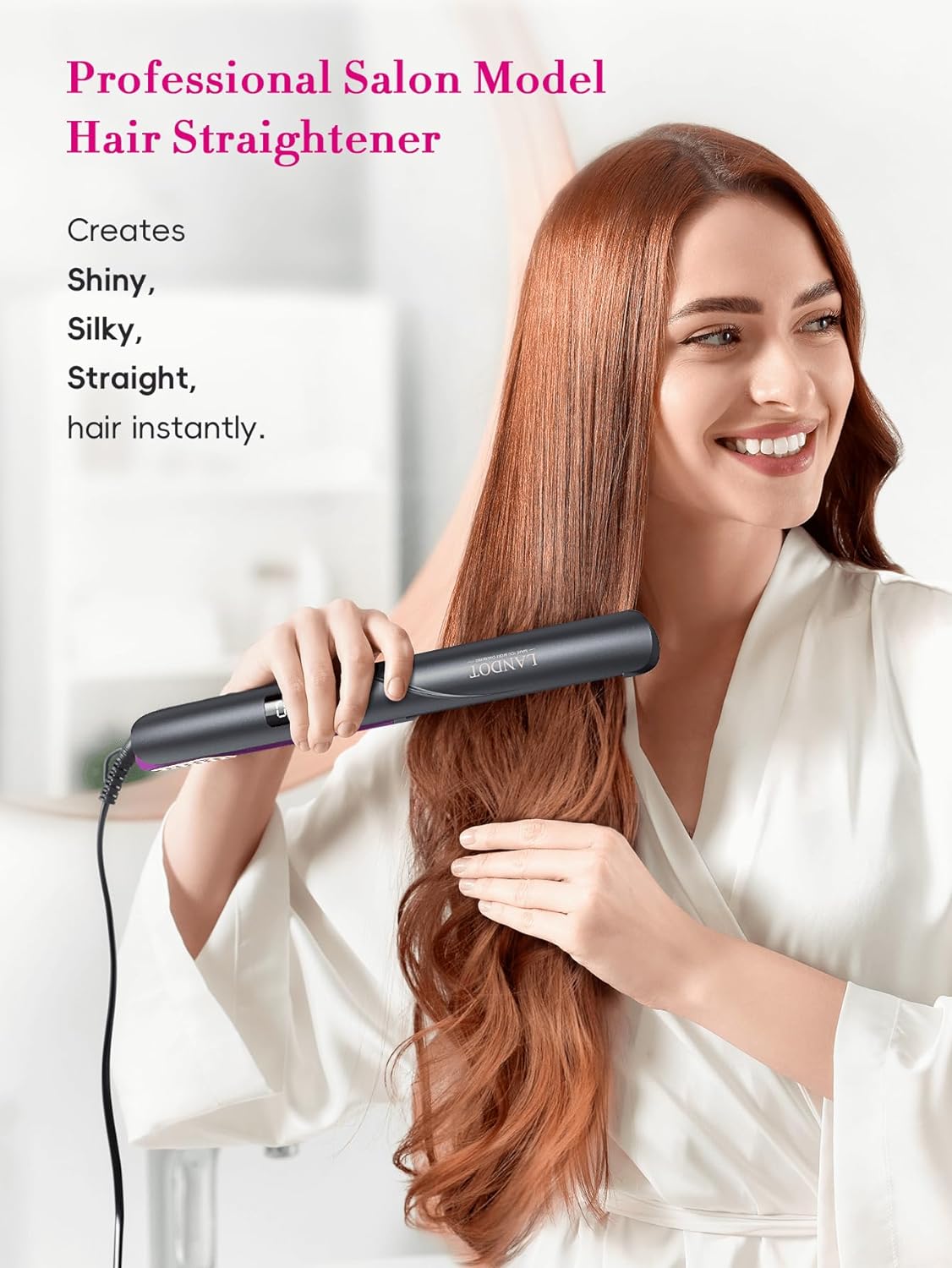 LANDOT Flat Iron Hair Straightener 1-inch: Straightener and Curler 2 in 1 - Professional Ceramic Straightening Curling Iron for Straighten Curl Wave H