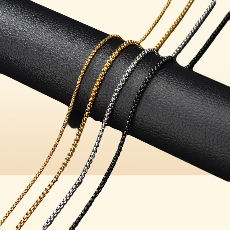 Fashion Square Link mens chain designer necklace silver chain for man Stainless Steel Black Rope Gold Chains Necklaces Woman Choke