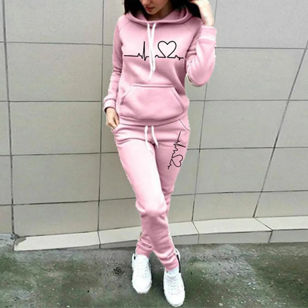 Women's Hoodie and Elastic Waist Pants Suit Pullover Solid Autumn Tracksuit Slim Lady Hoodied 2 Pieces Set Wear Resistant 240117