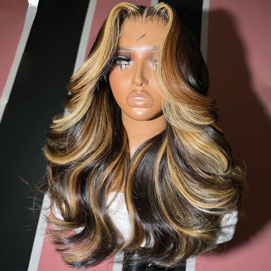 Free shipping Brazilian HD Highlight Blonde Front Human Hair Wigs for Women Ombre Body Wave Lace Frontal Wig Synthetic Heat Resistant