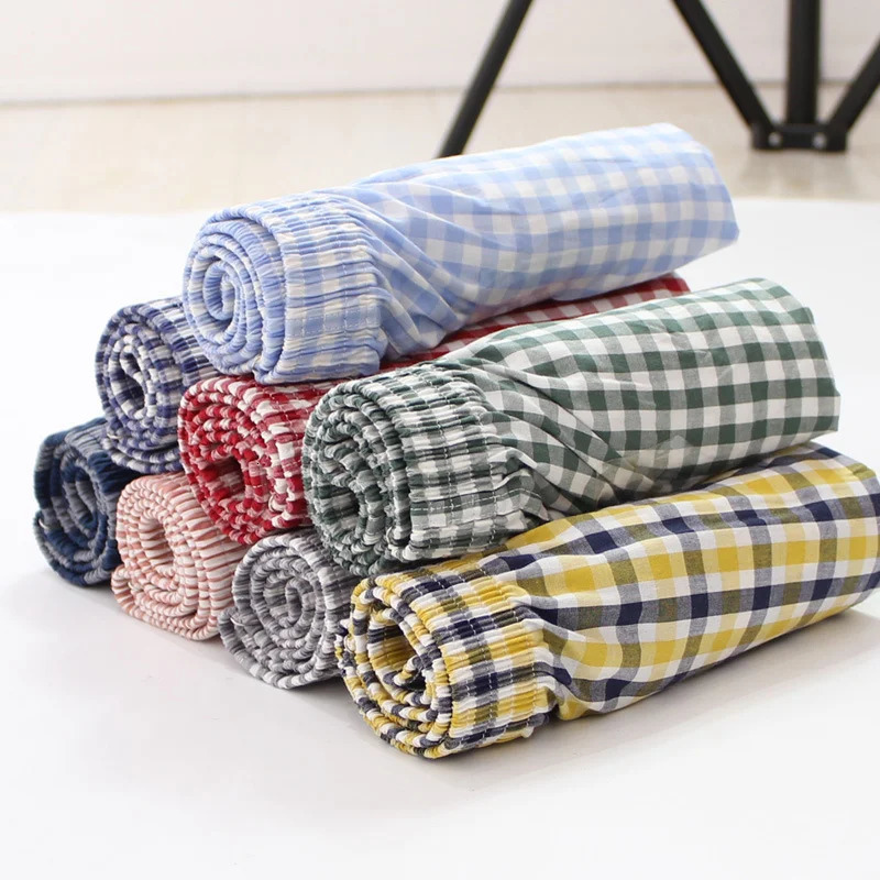 5Pcs Men Underwear Boxers Shorts Mens Panties Cotton Sleep Underpants Plaid Loose Comfortable Homewear Striped y240117Z