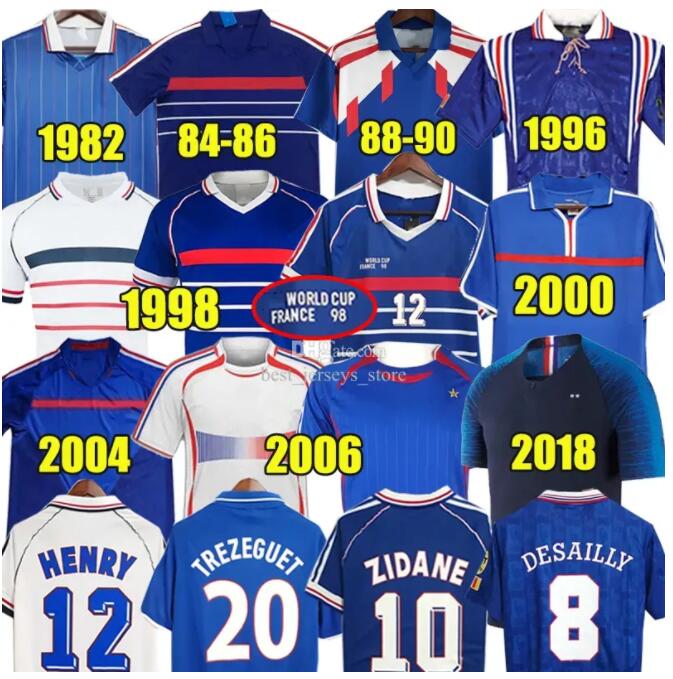 1998 france retro soccer jerseys 1982 84 86 88 90 96 98 00 02 04 06 ZIDANE HENRY MAILLOT DE FOOT POGBA football shirt REZEGUET DESAILLY french club Classic Vintage tops