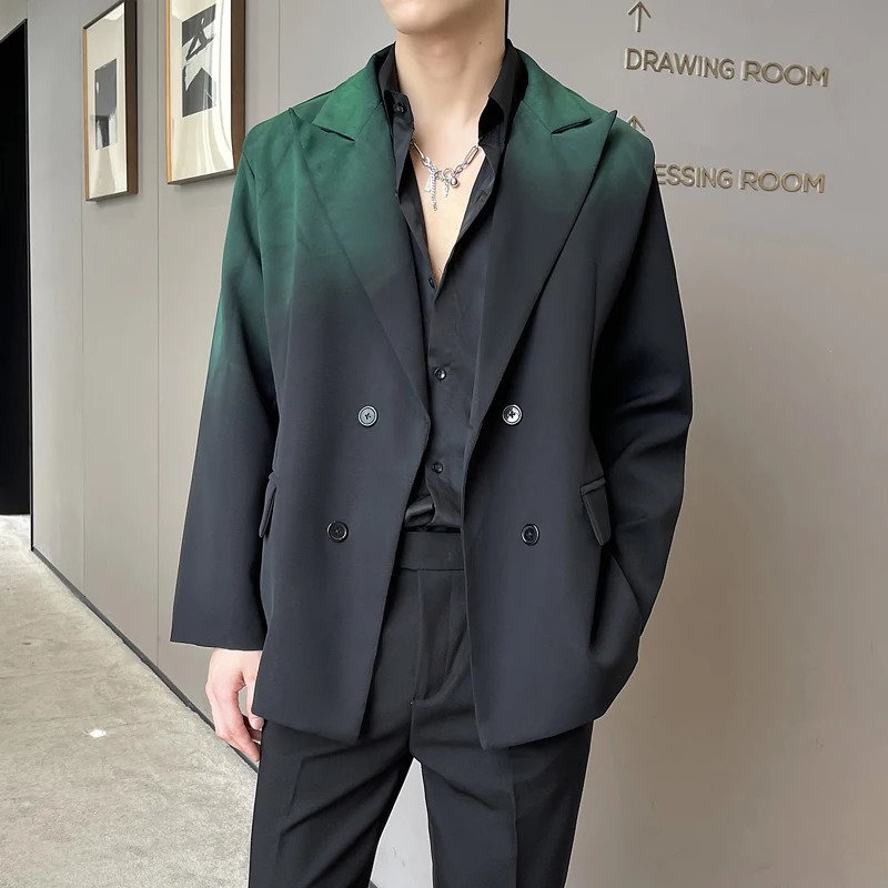 Korean Blazer Men Fashion Society Mens Dress Jacket Loose Casual Suit Jacket Mens Gradient Color Jackets Men Office Formal Coat 240117