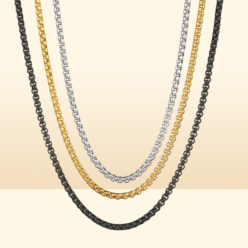 Fashion Square Link mens chain designer necklace silver chain for man Stainless Steel Black Rope Gold Chains Necklaces Woman Choke