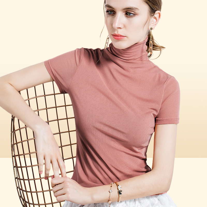 Womens Short Sleeve TShirt Womens Turtleneck Mesh Bottoming Shirt Summer New Solid Color Tight Shirt Asian Size4835001