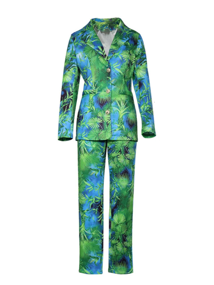 Women's Suits Set 2 Pieces Fashion Autumn Casual Print Long Sleeve Blazer Long Pant Sets Spring Elegant Suits for Women 240117