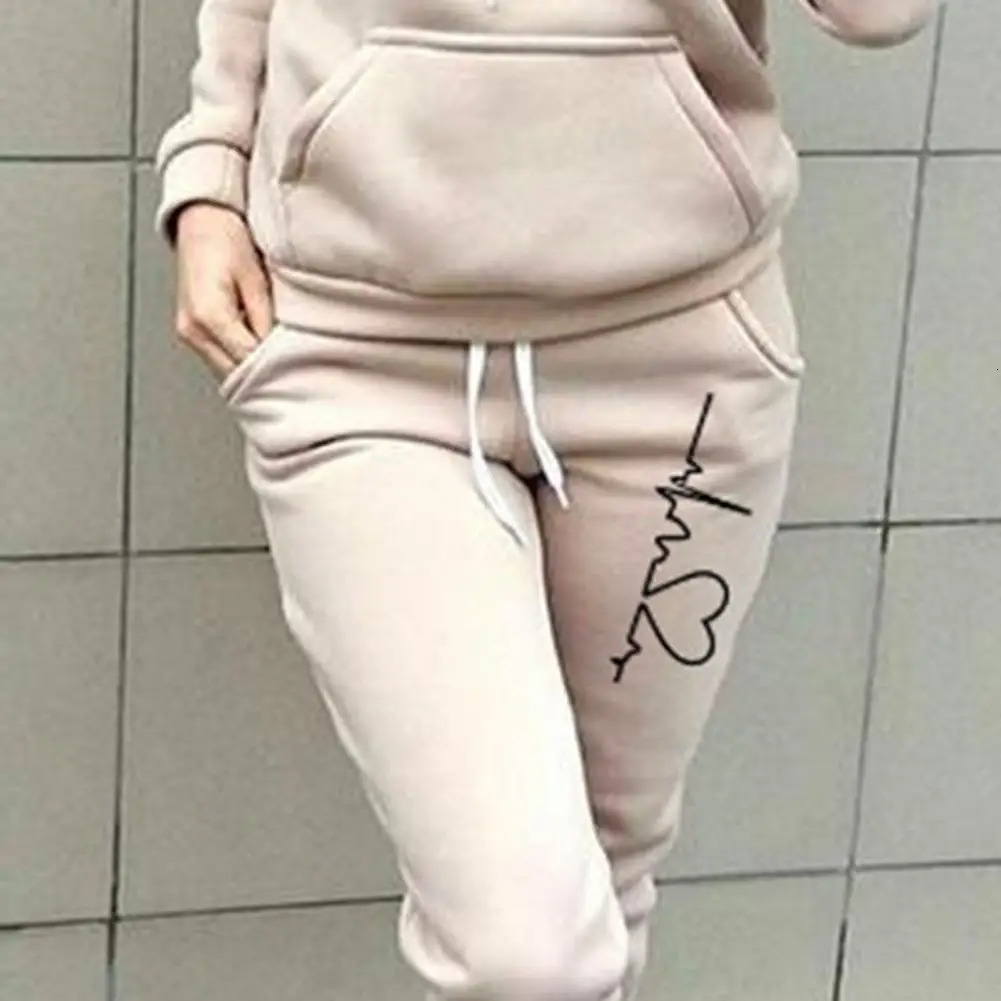 Women's Hoodie and Elastic Waist Pants Suit Pullover Solid Autumn Tracksuit Slim Lady Hoodied 2 Pieces Set Wear Resistant 240117