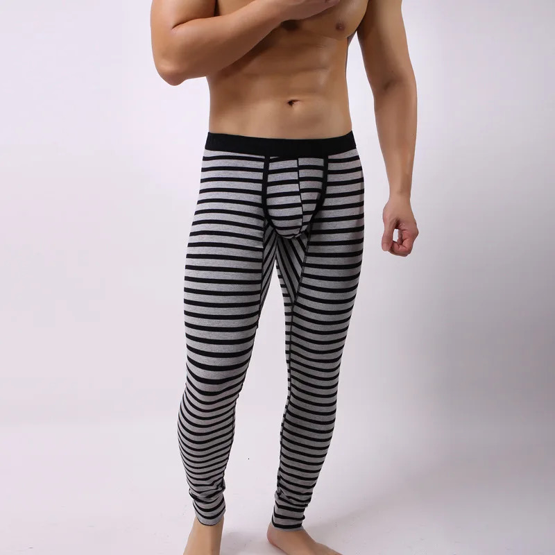 High Quality Striped Thermal Underwear Bottoms for Men Autumn Winter Cotton Leggings Female Long Johns 240117Z