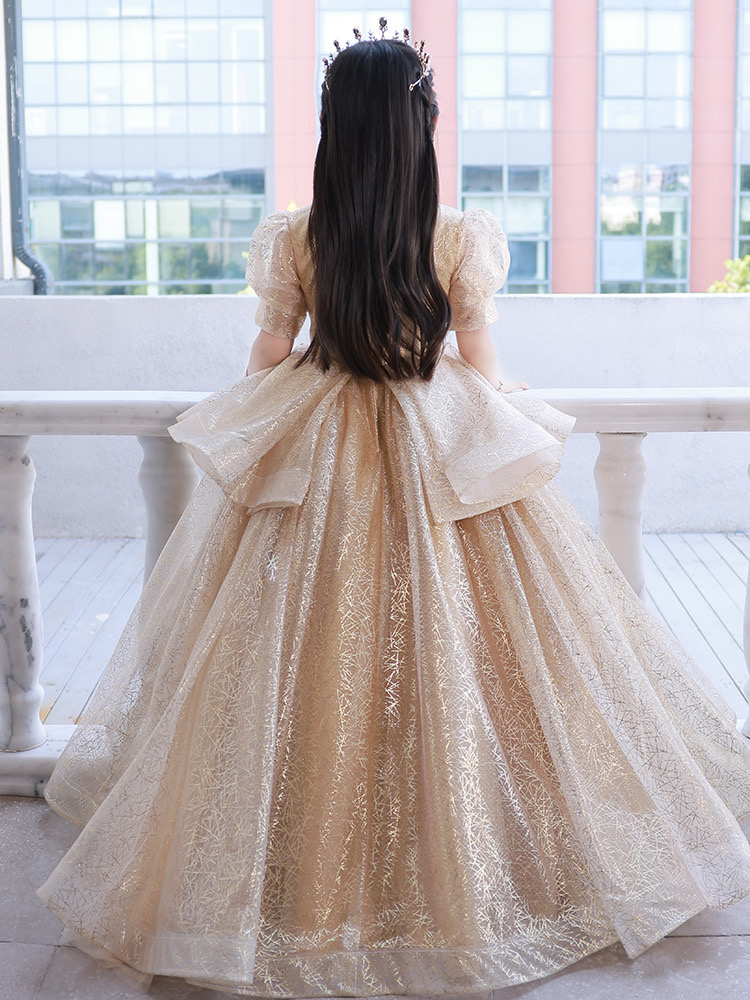 bling Princess Flower Dress 2024 new Champagne Tutu Girls Birthday Formal Party Wear Gowns Child Kids Pageant Dresses First holy Communion gowns Baby 