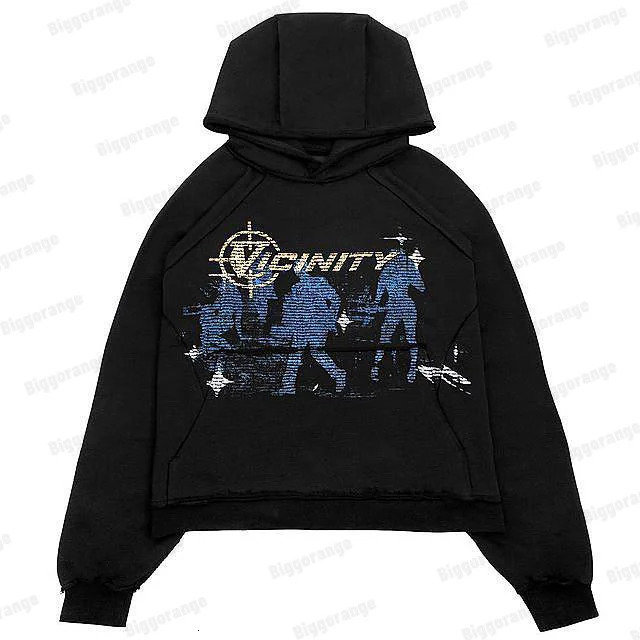 loose Zip fashion Hoodie man Harajuku y2k pullover oversized sweatshirt women printed Streetwear Long Sleeve Black top 240117