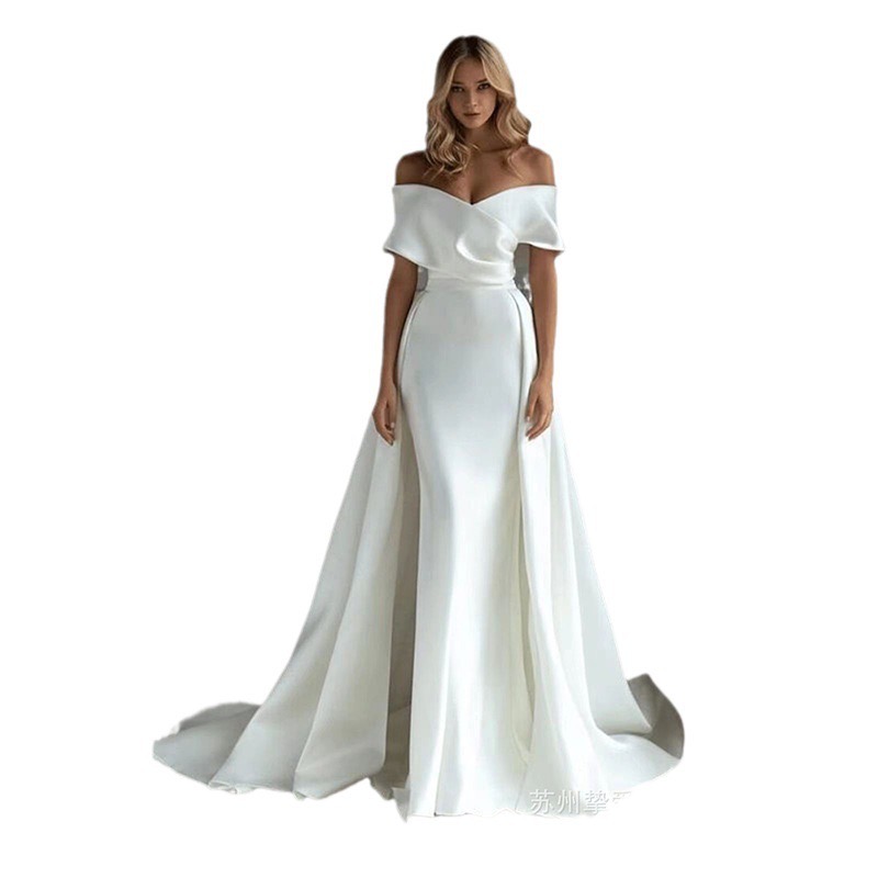 2024 Dubai Arabic Mermaid Wedding Dresses For Bride Plus Size Off Shoulder Long Satin Detachable Overskirts Sweep Train Sashes Bridal Gowns Vestidos D