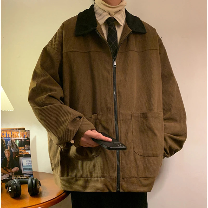 Vintag Jacket 2023 Autumn Men Corduroy Bomber Loose Oversized Patchwork Casual Male Clothing Hip Hop 5xl 240117