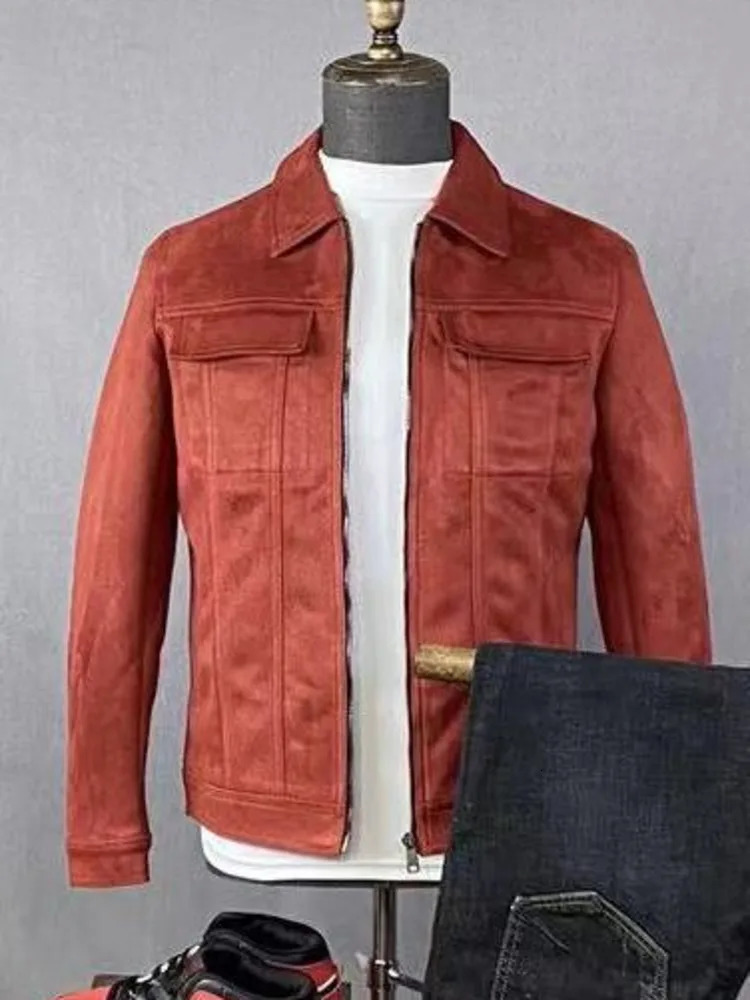 High Qulity Suede Jacket Men's Zipper Retro Classic Lapel Coat Windproof Spring Autumn Casual Cargo Male Outwear Clothes 240117Z